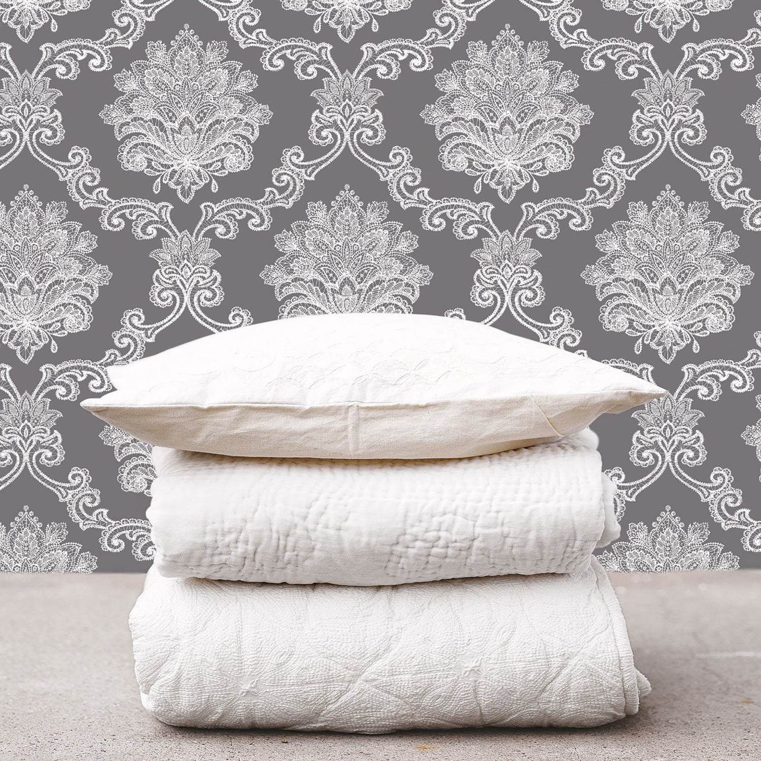 Damask wallpaper in black color - pattern number G56274 - by Galerie in the Nordic Elements collection