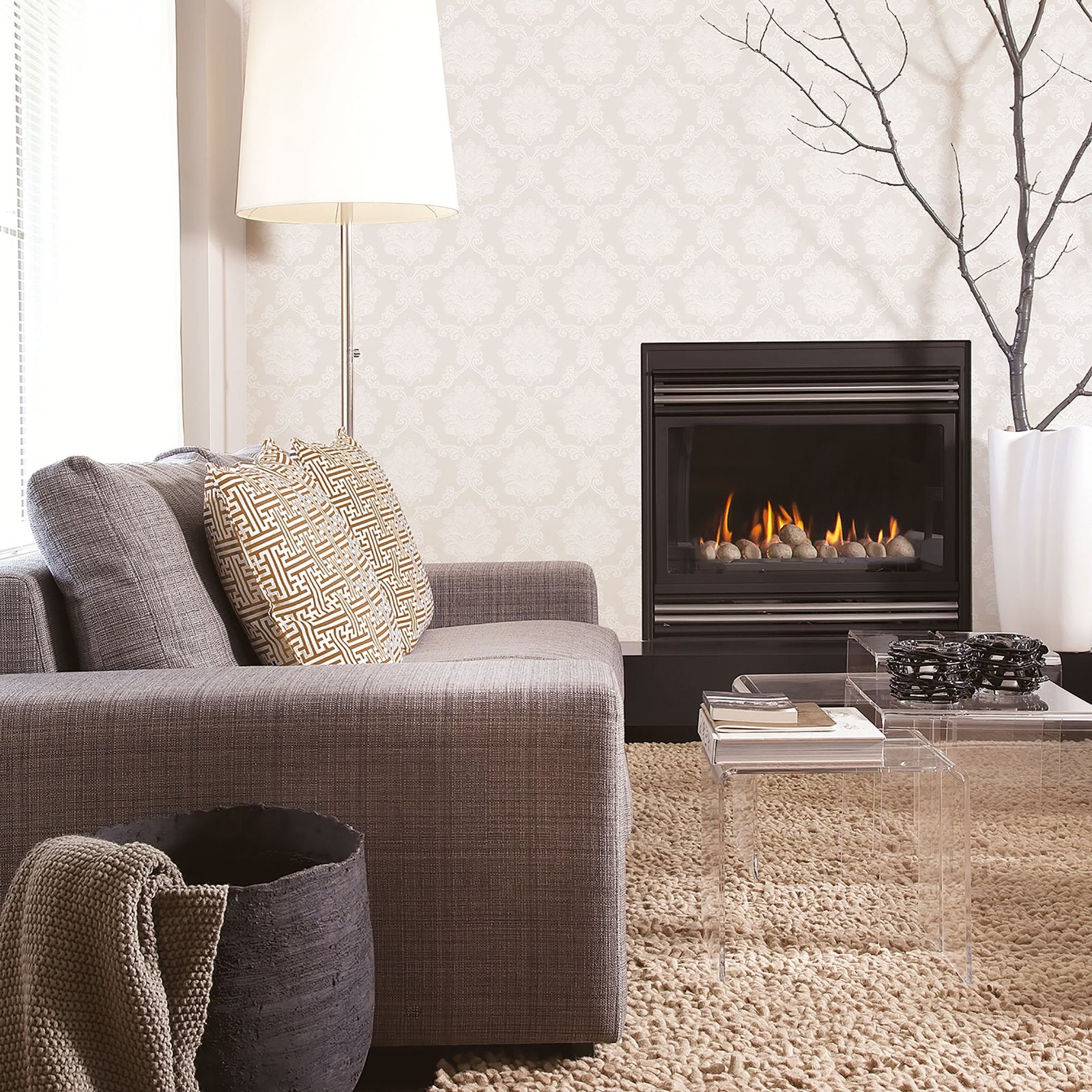 Damask wallpaper in cream color - pattern number G56275 - by Galerie in the Nordic Elements collection