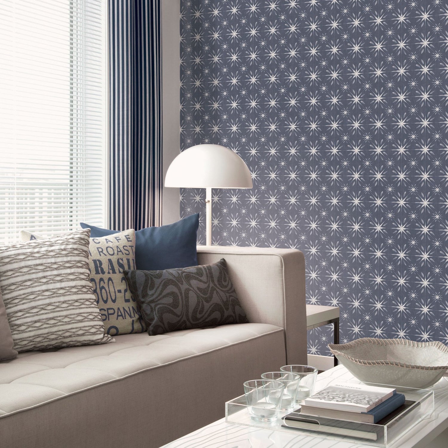 Geometric wallpaper in blue color - pattern number G56295 - by Galerie in the Nordic Elements collection