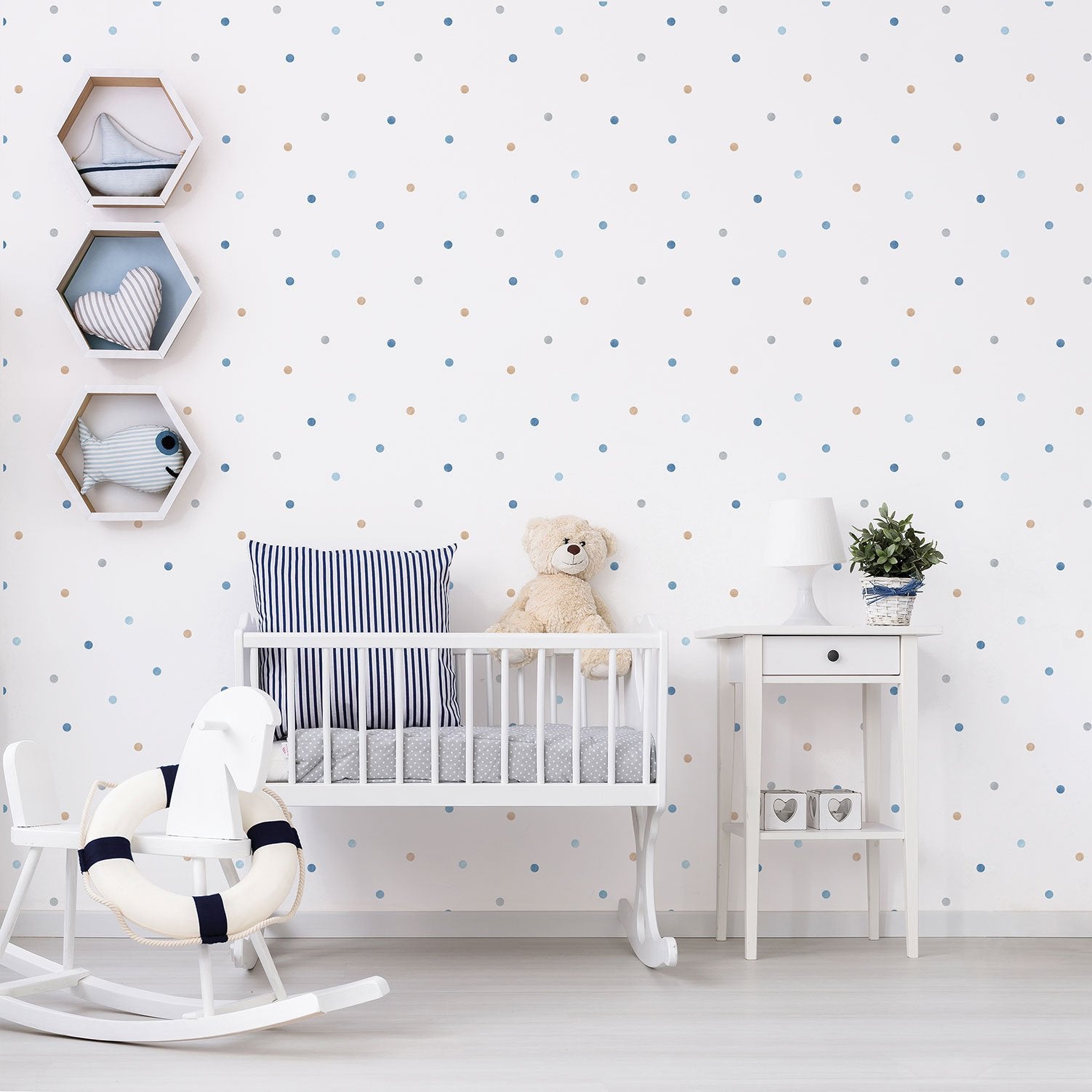 Giant Polko Dots wallpaper in blue color - pattern number G56520 - by Galerie in the Just 4 Kids 2 collection
