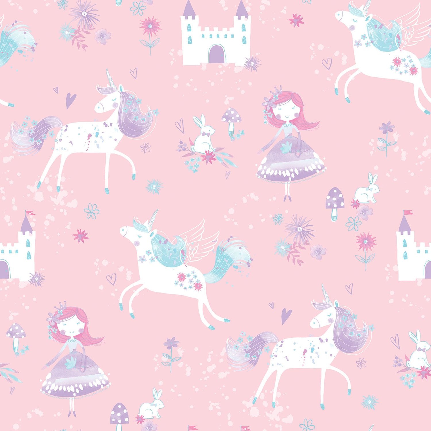 Unicorns and Princesses wallpaper in pink color - pattern number G56523 - by Galerie in the Just 4 Kids 2 collection