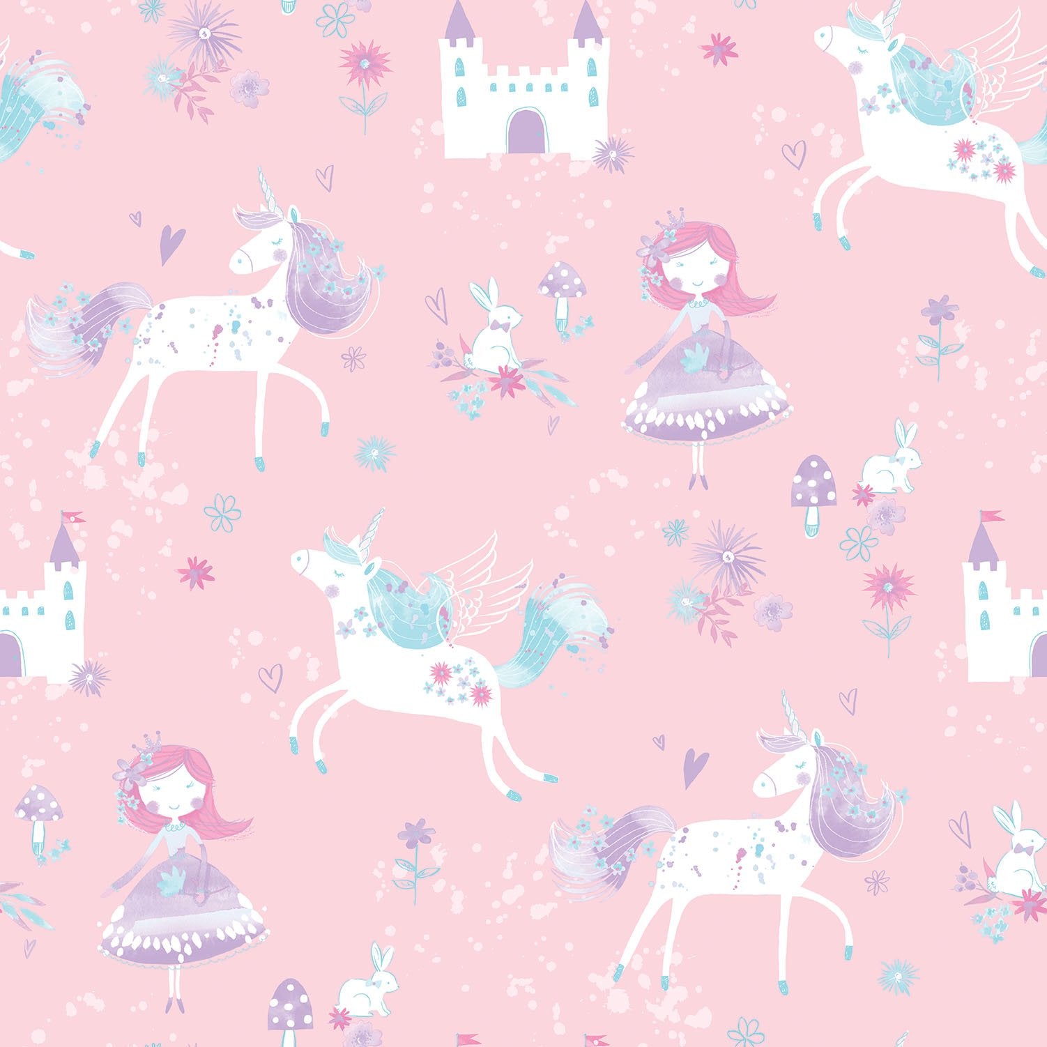 Unicorns and Princesses wallpaper in pink color - pattern number G56523 - by Galerie in the Just 4 Kids 2 collection
