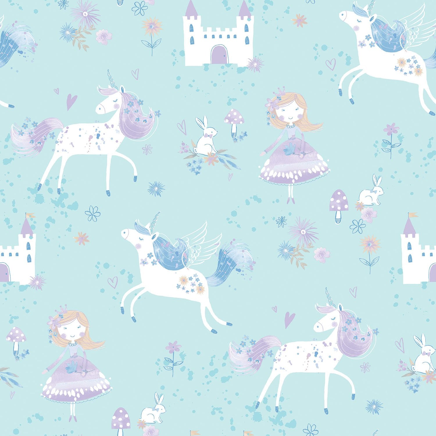 Unicorns and Princesses wallpaper in blue color - pattern number G56524 - by Galerie in the Just 4 Kids 2 collection