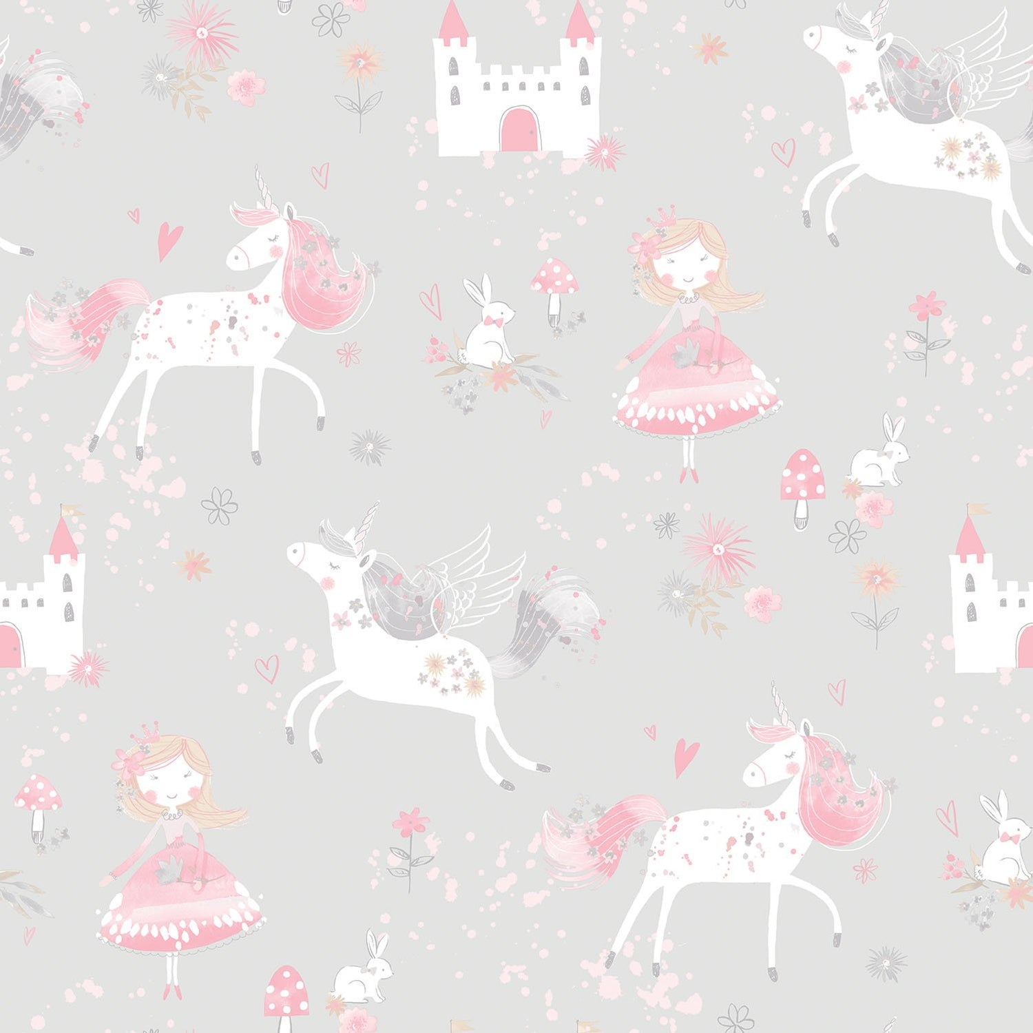 Unicorns and Princesses wallpaper in silver grey color - pattern number G56525 - by Galerie in the Just 4 Kids 2 collection