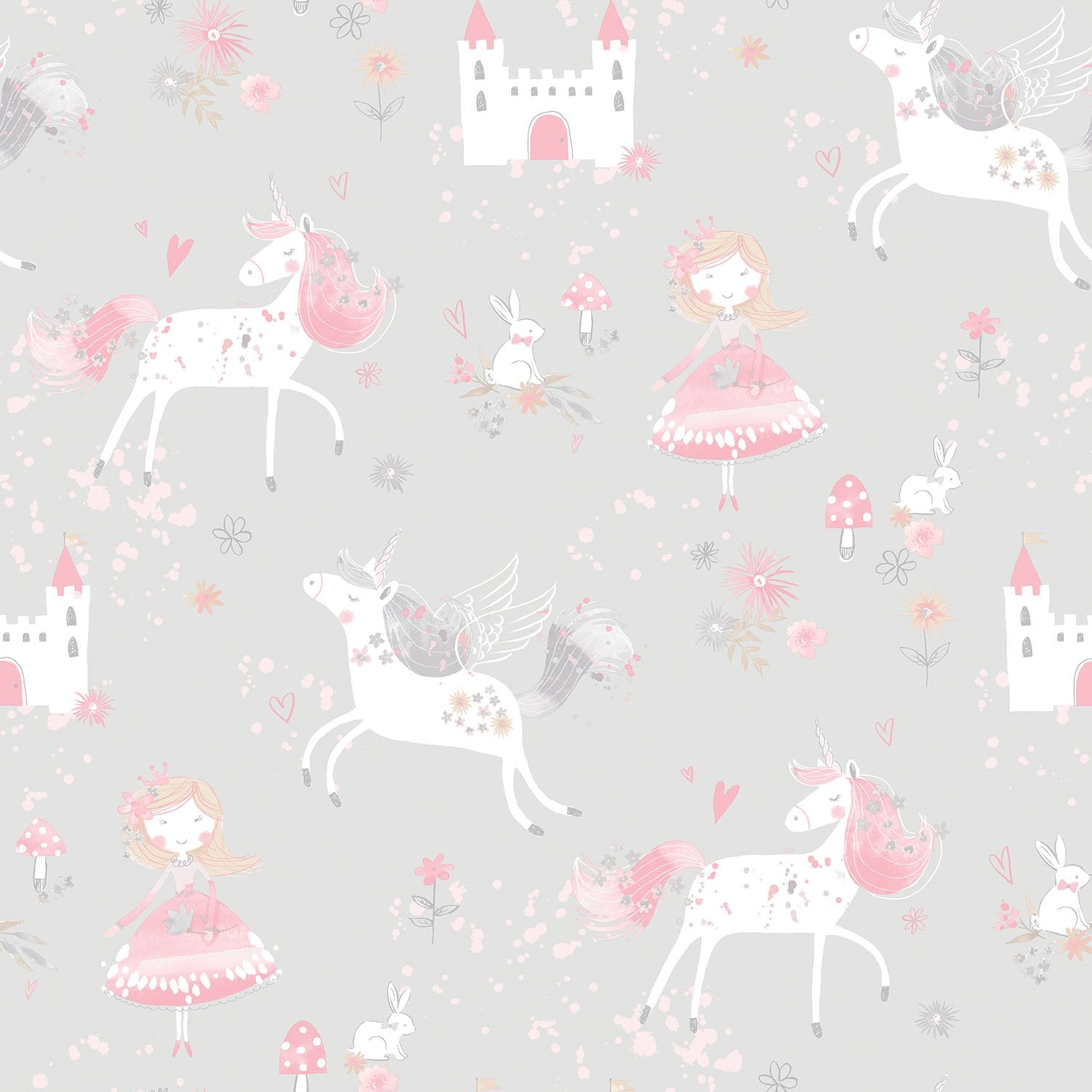 Unicorns and Princesses wallpaper in silver grey color - pattern number G56525 - by Galerie in the Just 4 Kids 2 collection