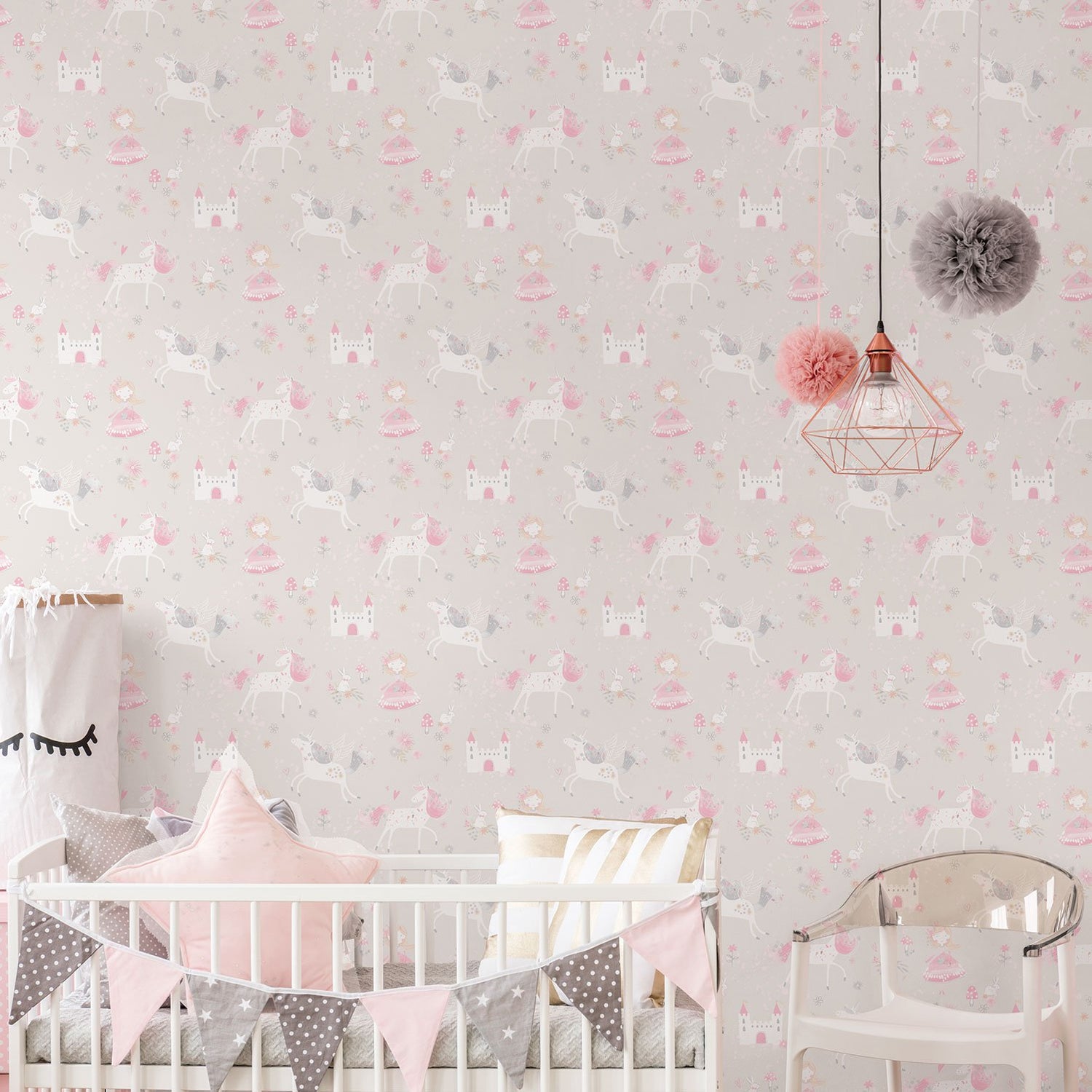 Unicorns and Princesses wallpaper in silver grey color - pattern number G56525 - by Galerie in the Just 4 Kids 2 collection
