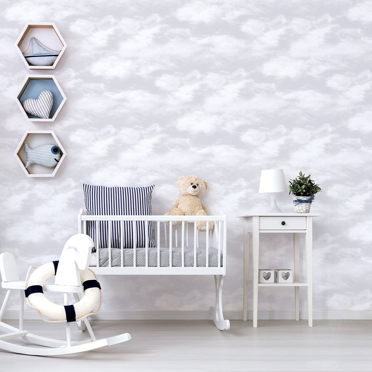 Clouds wallpaper in silver grey color - pattern number G56532 - by Galerie in the Just 4 Kids 2 collection