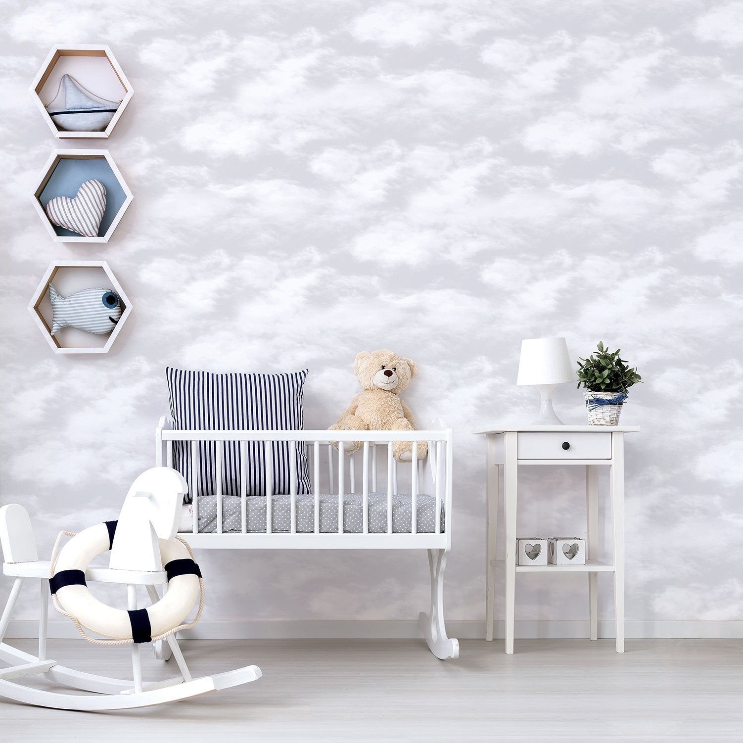 Clouds wallpaper in silver grey color - pattern number G56532 - by Galerie in the Just 4 Kids 2 collection