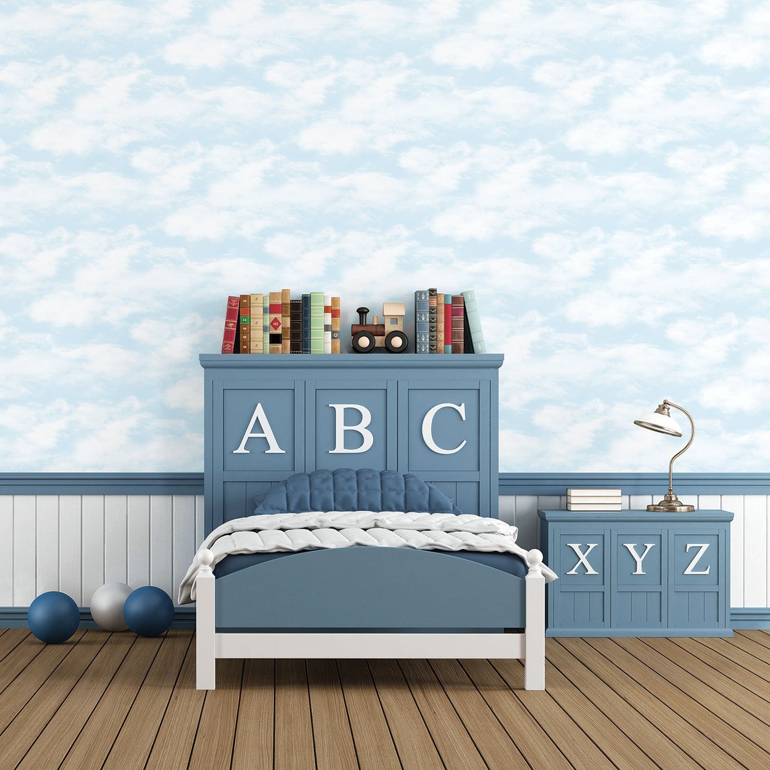 Clouds wallpaper in blue color - pattern number G56533 - by Galerie in the Just 4 Kids 2 collection