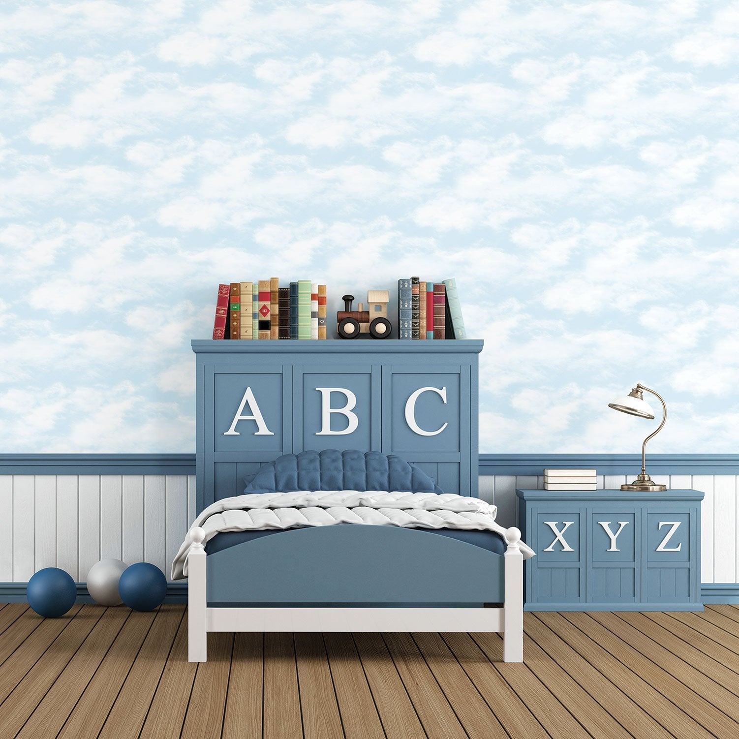 Clouds wallpaper in blue color - pattern number G56533 - by Galerie in the Just 4 Kids 2 collection