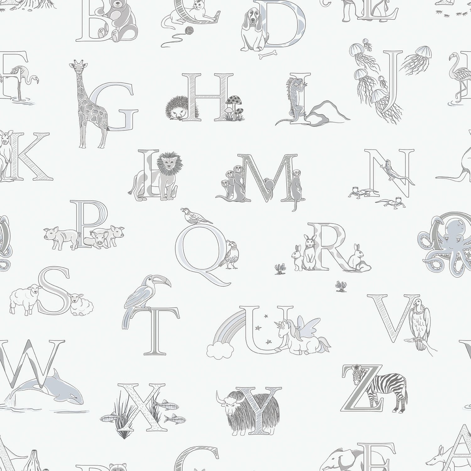 Alphabet wallpaper in silver grey color - pattern number G56536 - by Galerie in the Just 4 Kids 2 collection