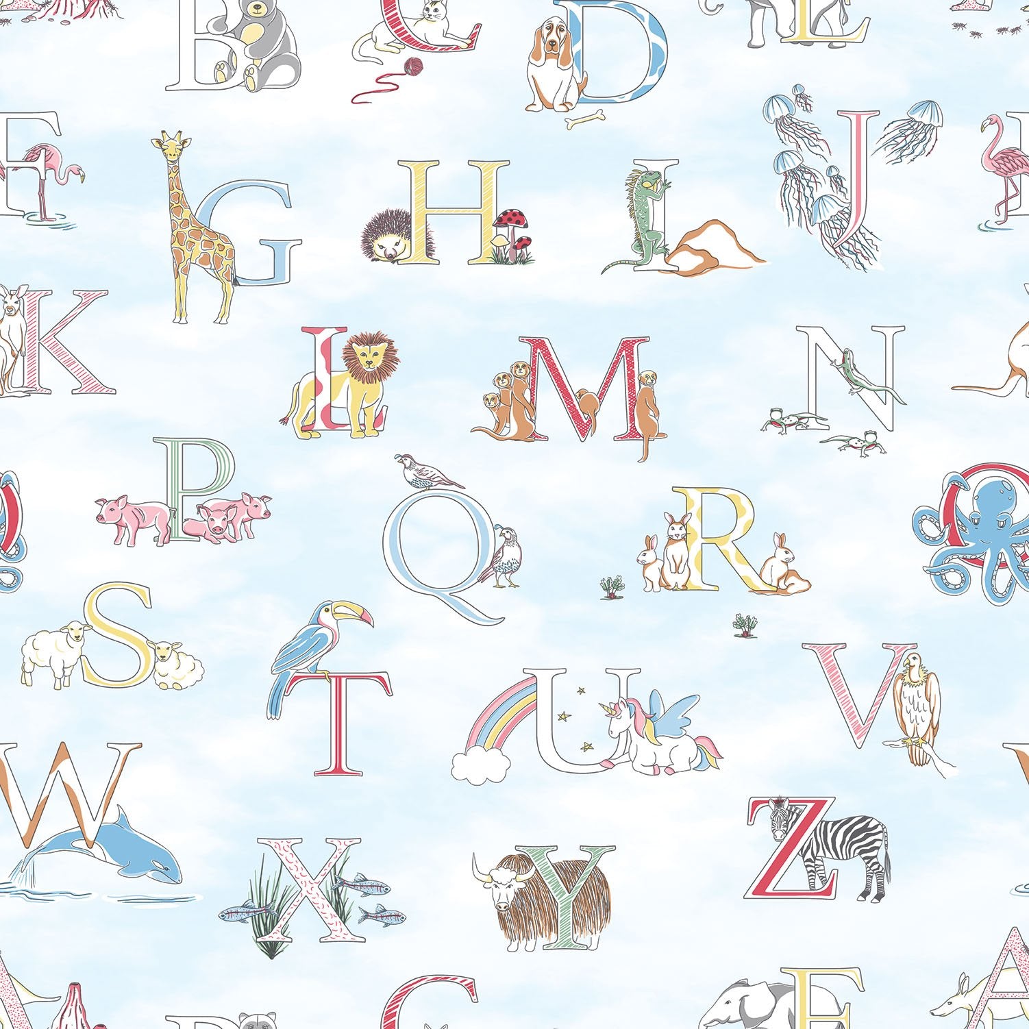 Alphabet wallpaper in blue color - pattern number G56537 - by Galerie in the Just 4 Kids 2 collection