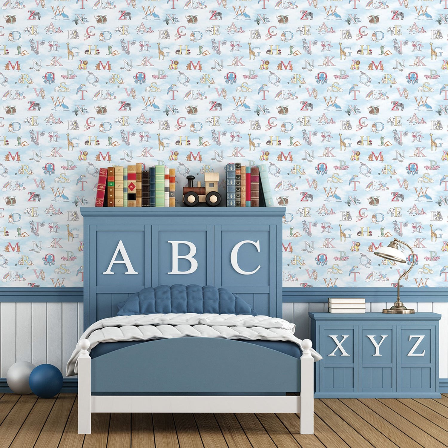 Alphabet wallpaper in blue color - pattern number G56537 - by Galerie in the Just 4 Kids 2 collection