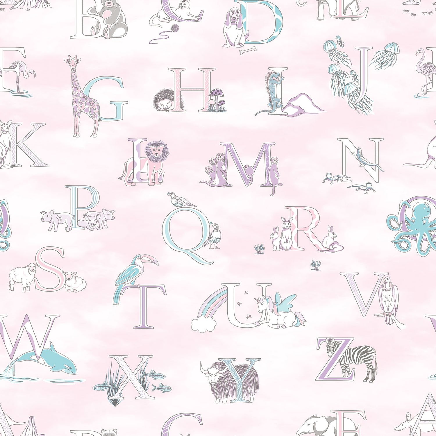 Alphabet wallpaper in pink color - pattern number G56538 - by Galerie in the Just 4 Kids 2 collection