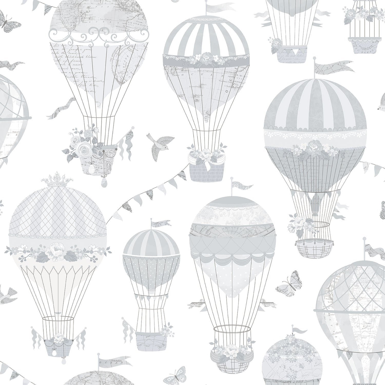 Balloon Journey wallpaper in silver grey color - pattern number G56542 - by Galerie in the Just 4 Kids 2 collection