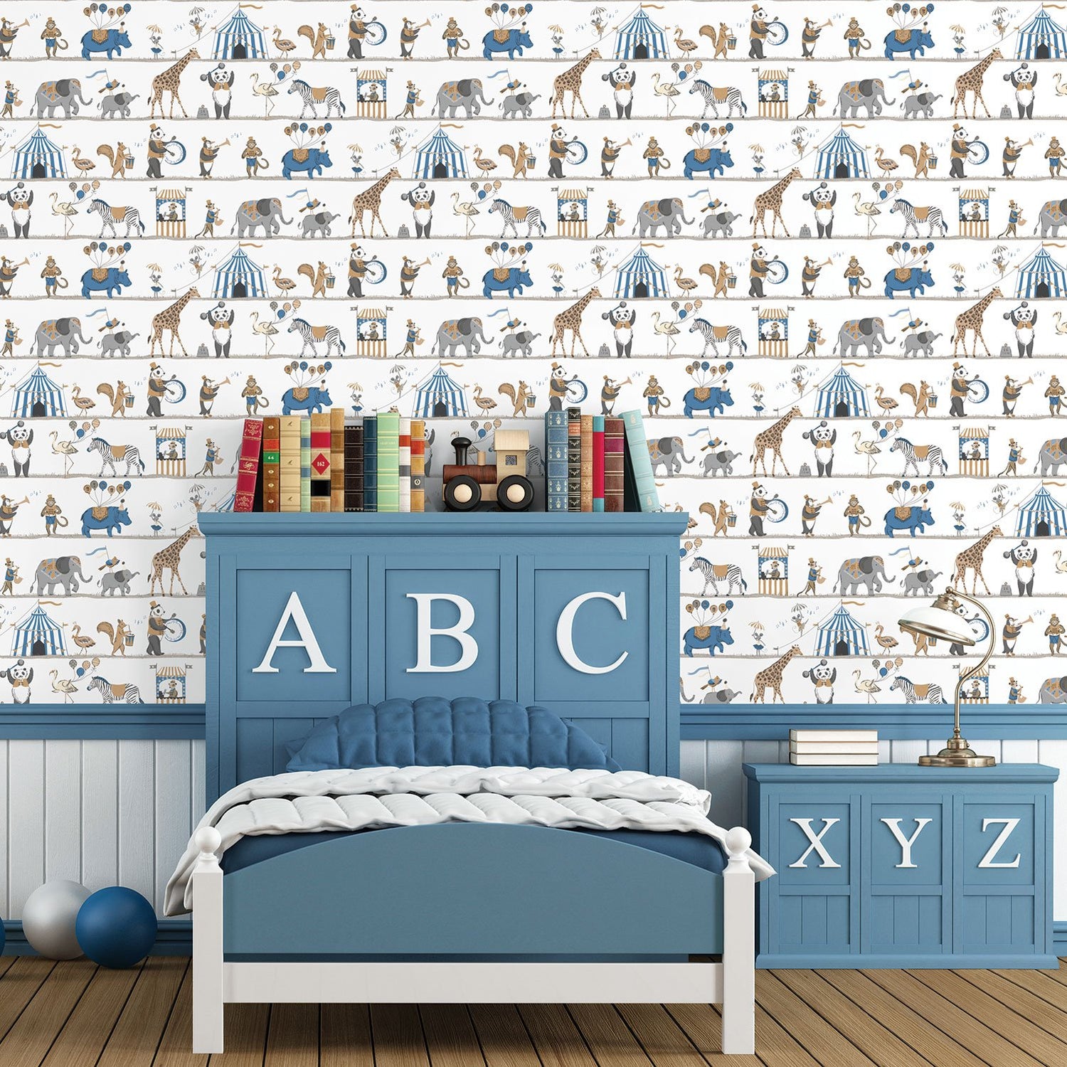 Circus Parade wallpaper in blue color - pattern number G56546 - by Galerie in the Just 4 Kids 2 collection