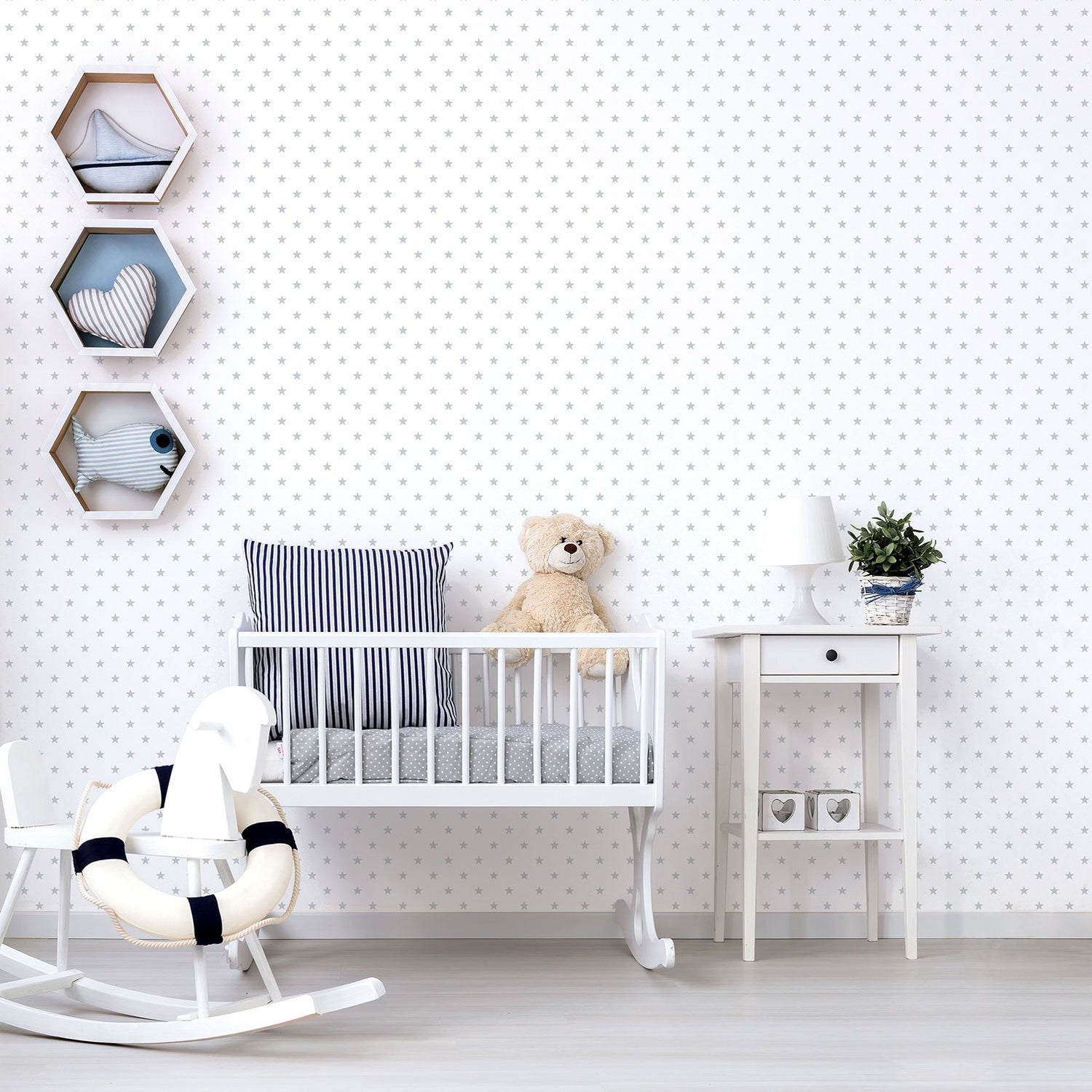 Small Stars wallpaper in silver grey color - pattern number G56548 - by Galerie in the Just 4 Kids 2 collection