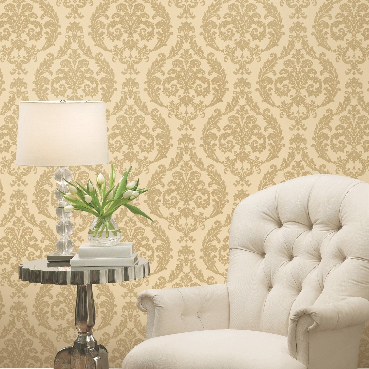 Damask wallpaper in gold color - pattern number G67608 - by Galerie in the Palazzo 2 collection