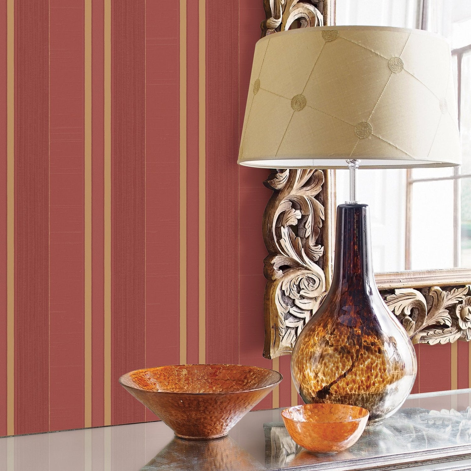 Stripe wallpaper in red color - pattern number G67627 - by Galerie in the Palazzo 2 collection