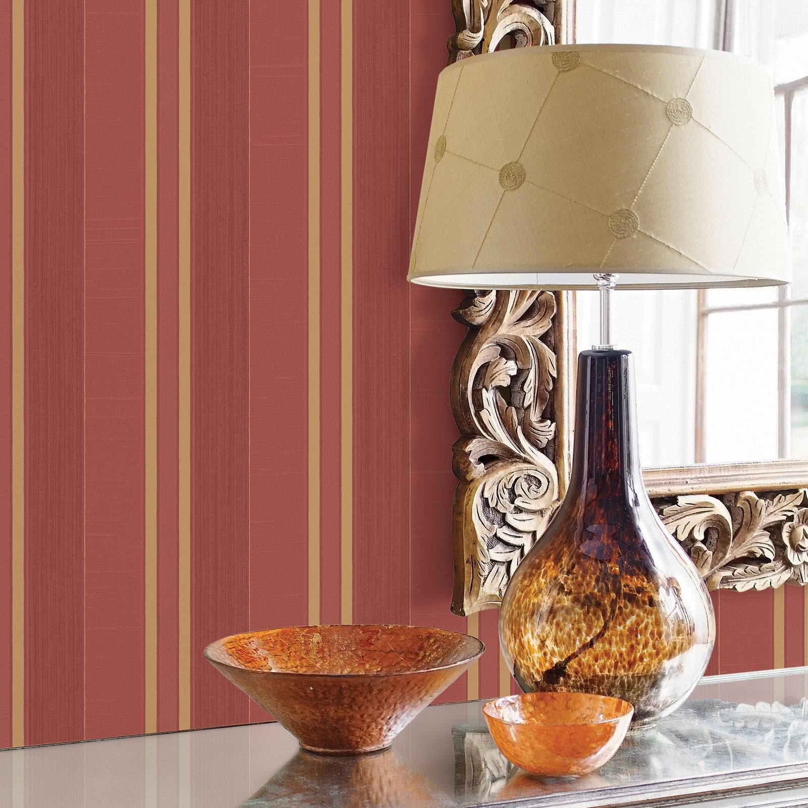 Stripe wallpaper in red color - pattern number G67627 - by Galerie in the Palazzo 2 collection
