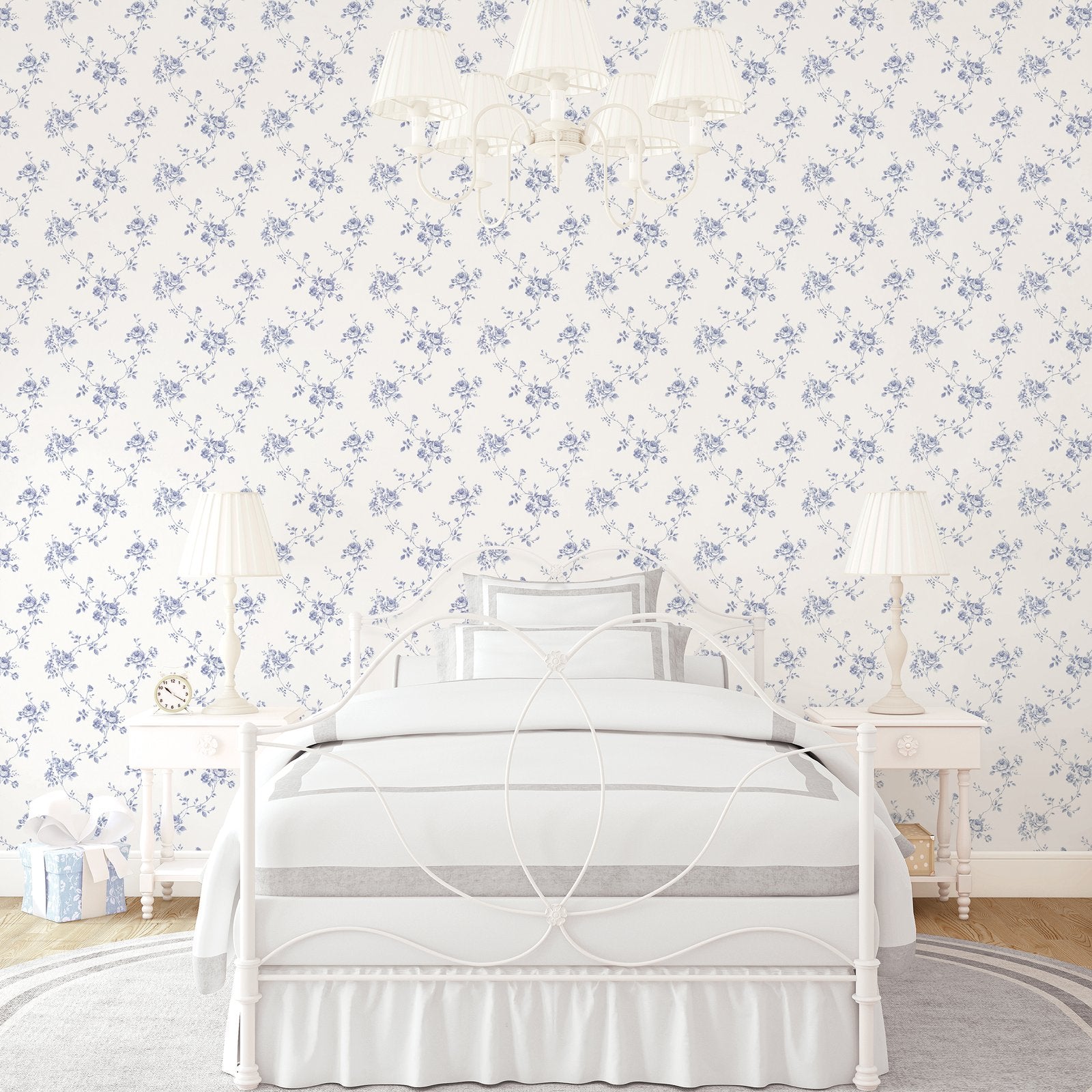Turquoise Floral wallpaper in blue color - pattern number G67630 - by Galerie in the Palazzo 2 collection
