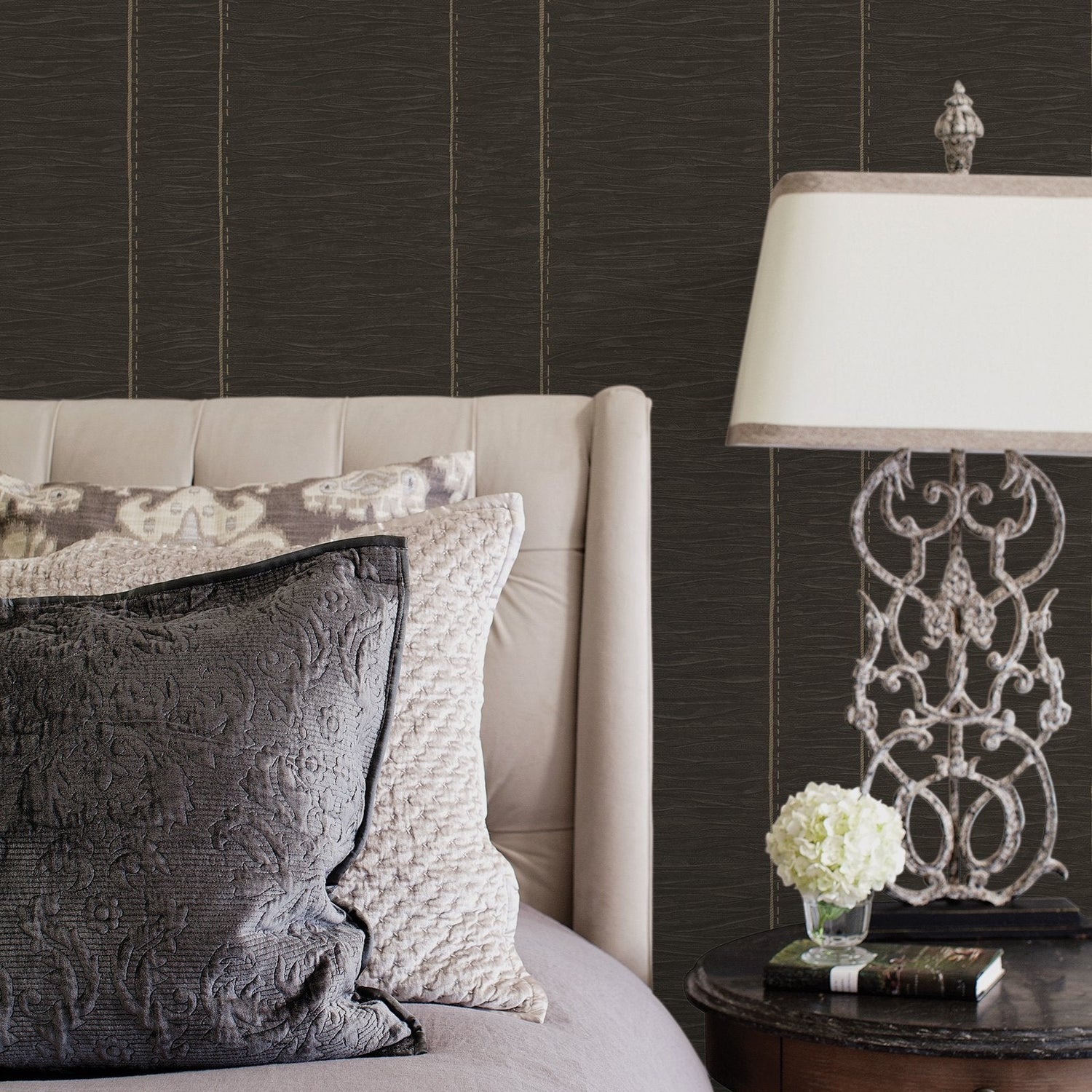 Pleated Stripe wallpaper in bronze brown color - pattern number G67645 - by Galerie in the Palazzo 2 collection