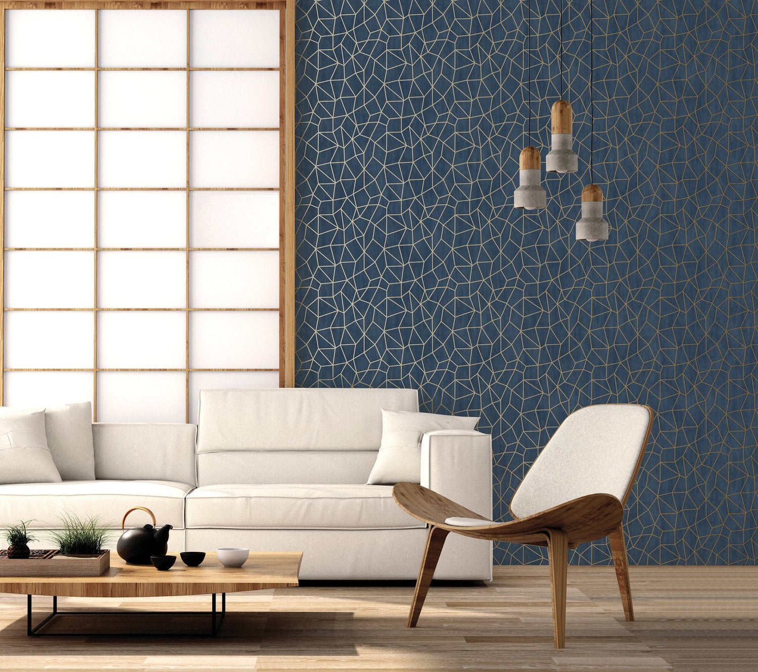 Glitter Web wallpaper in blue color - pattern number G68082 - by Galerie in the Special FX 2 collection