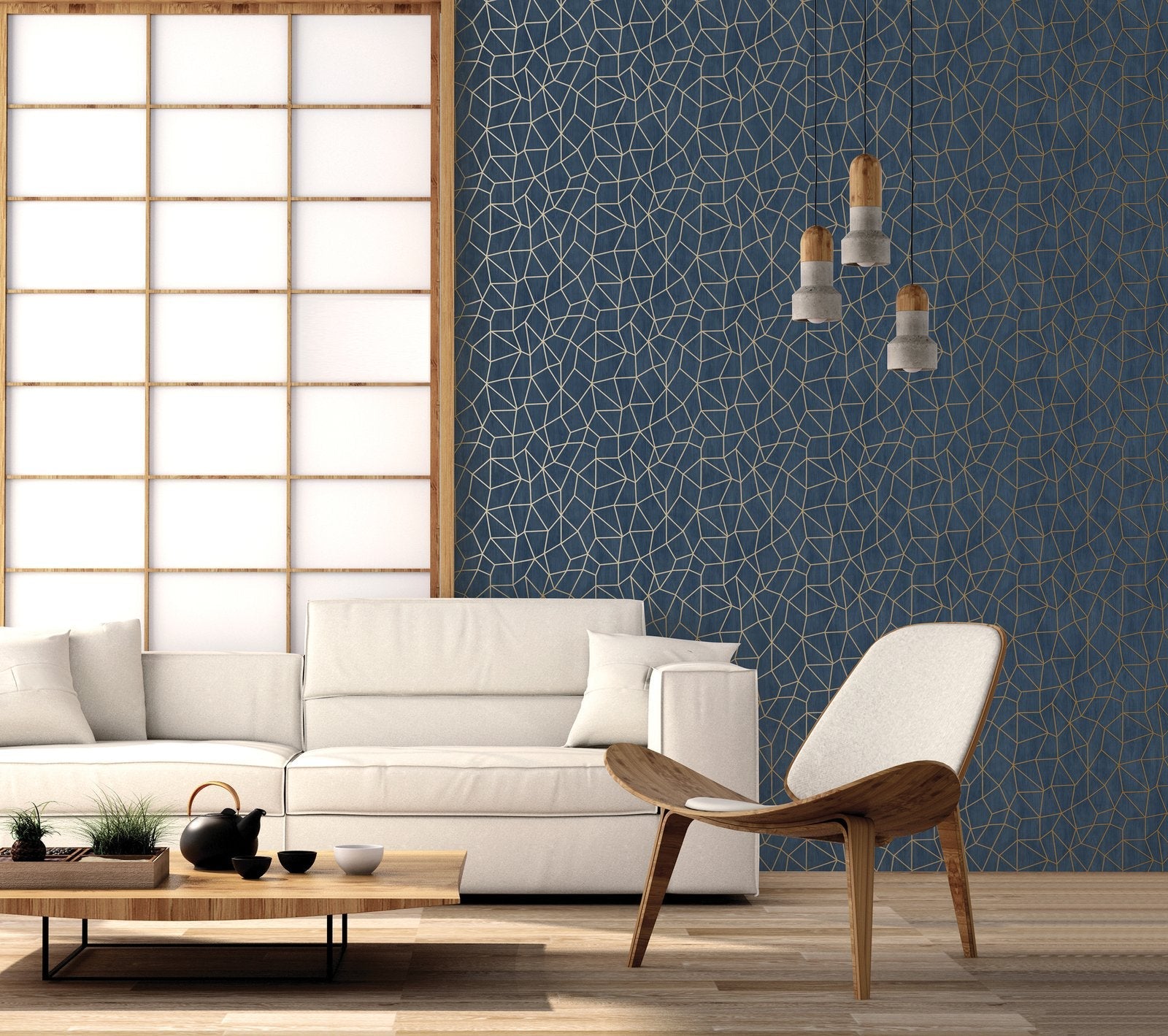 Glitter Web wallpaper in blue color - pattern number G68082 - by Galerie in the Special FX 2 collection
