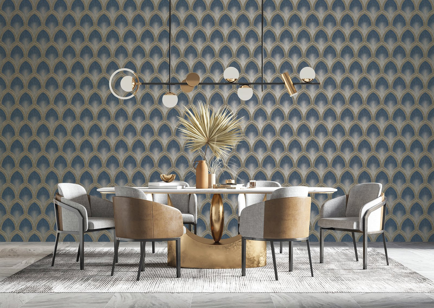 Nouveau Scallop wallpaper in blue color - pattern number G68083 - by Galerie in the Special FX 2 collection