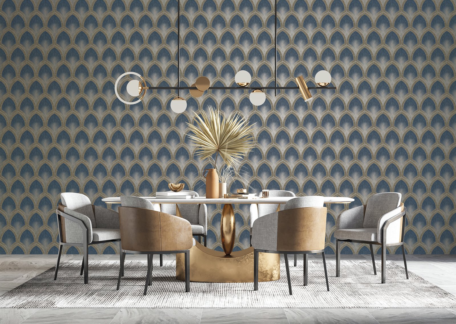 Nouveau Scallop wallpaper in blue color - pattern number G68083 - by Galerie in the Special FX 2 collection