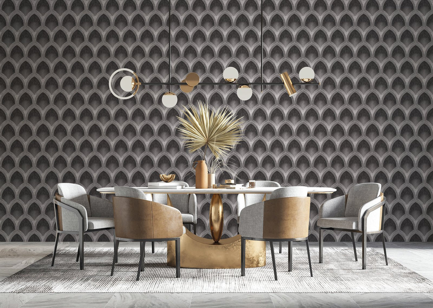 Nouveau Scallop wallpaper in silver grey color - pattern number G68084 - by Galerie in the Special FX 2 collection