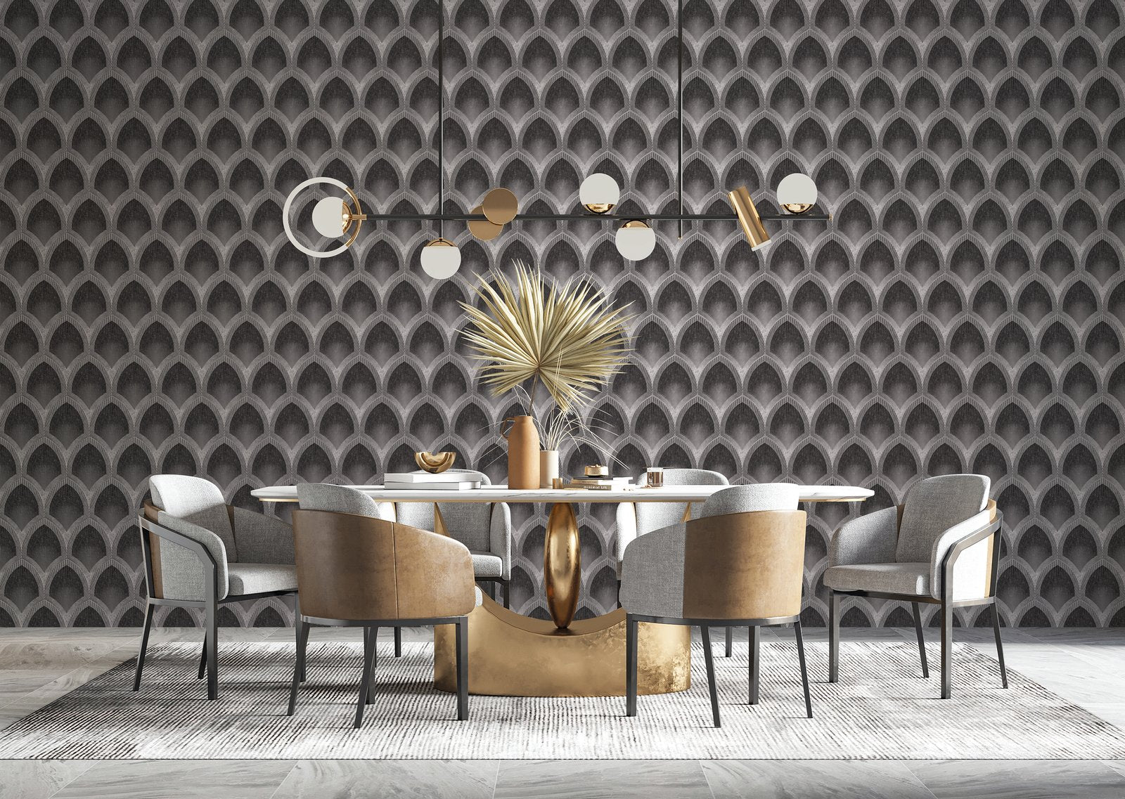 Nouveau Scallop wallpaper in silver grey color - pattern number G68084 - by Galerie in the Special FX 2 collection
