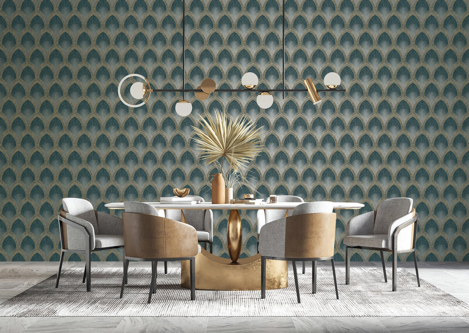 Nouveau Scallop wallpaper in green color - pattern number G68085 - by Galerie in the Special FX 2 collection