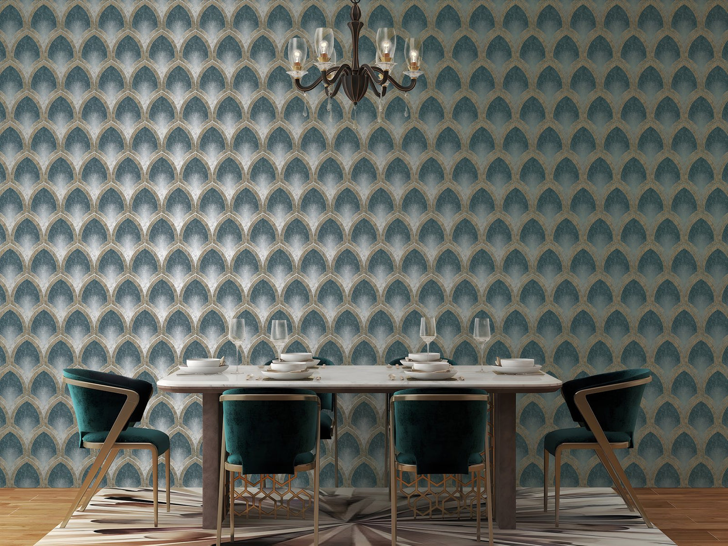 Nouveau Scallop wallpaper in green color - pattern number G68085 - by Galerie in the Special FX 2 collection