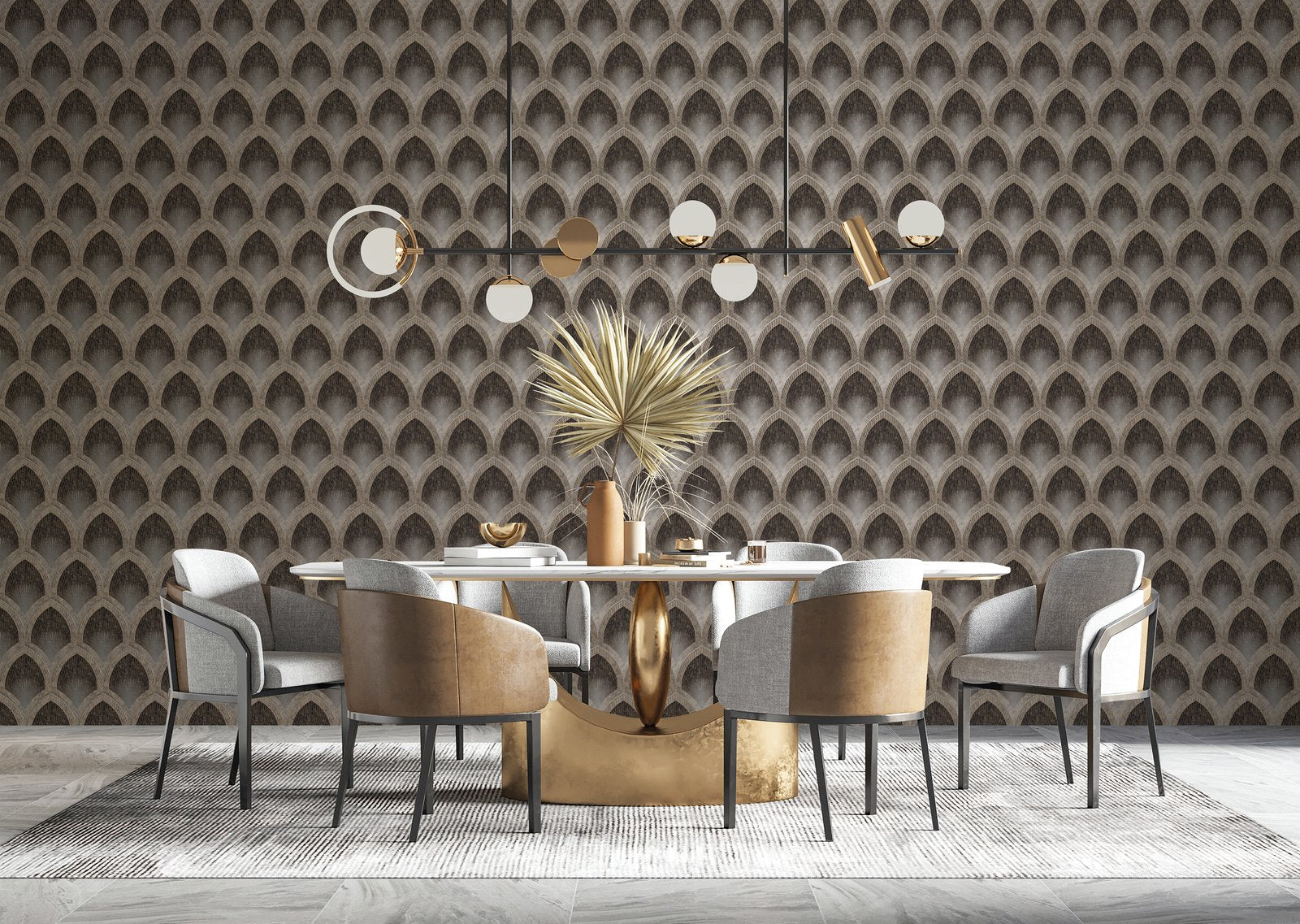 Nouveau Scallop wallpaper in bronze brown color - pattern number G68087 - by Galerie in the Special FX 2 collection