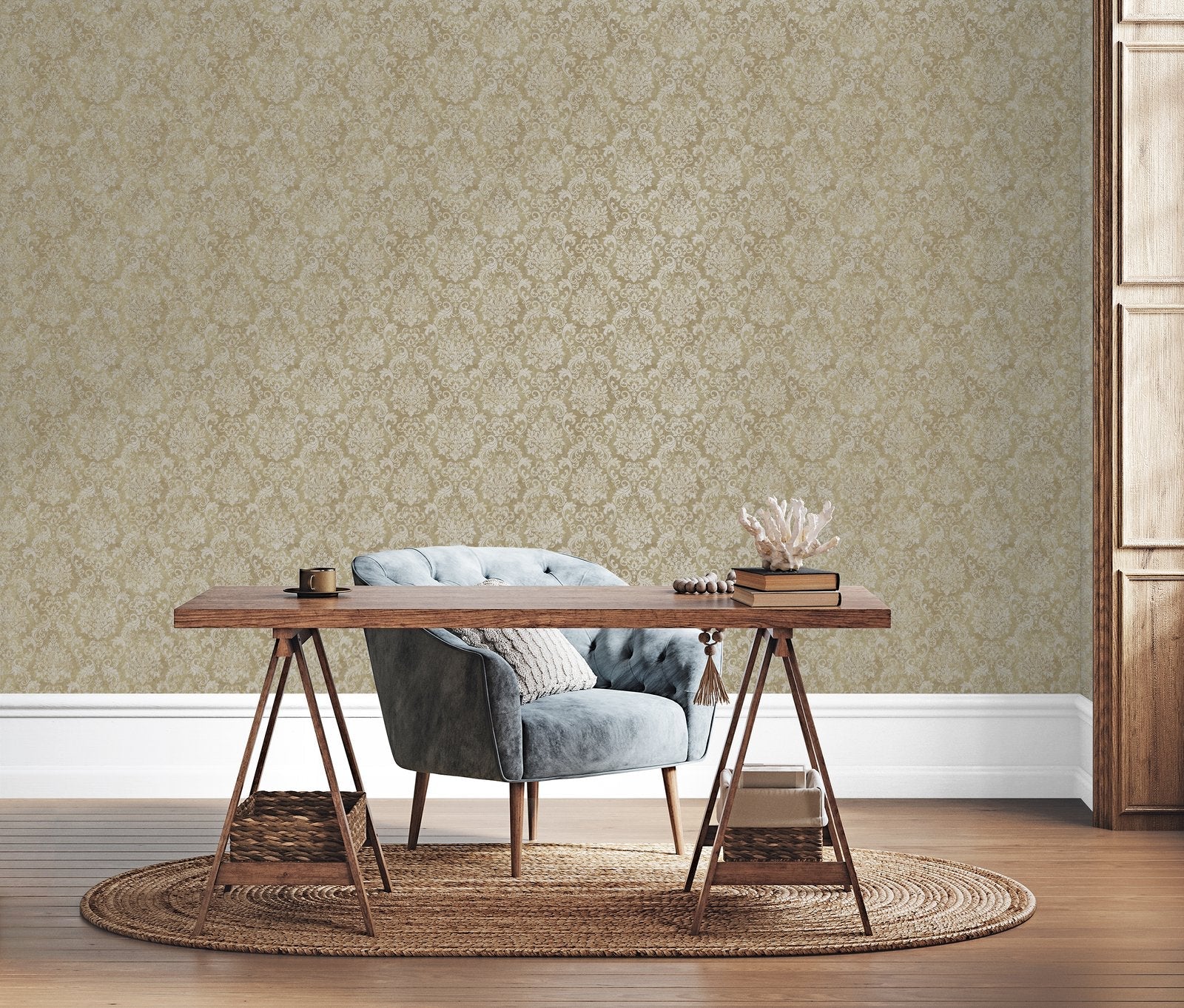 Special Damask wallpaper in gold color - pattern number G68089 - by Galerie in the Special FX 2 collection