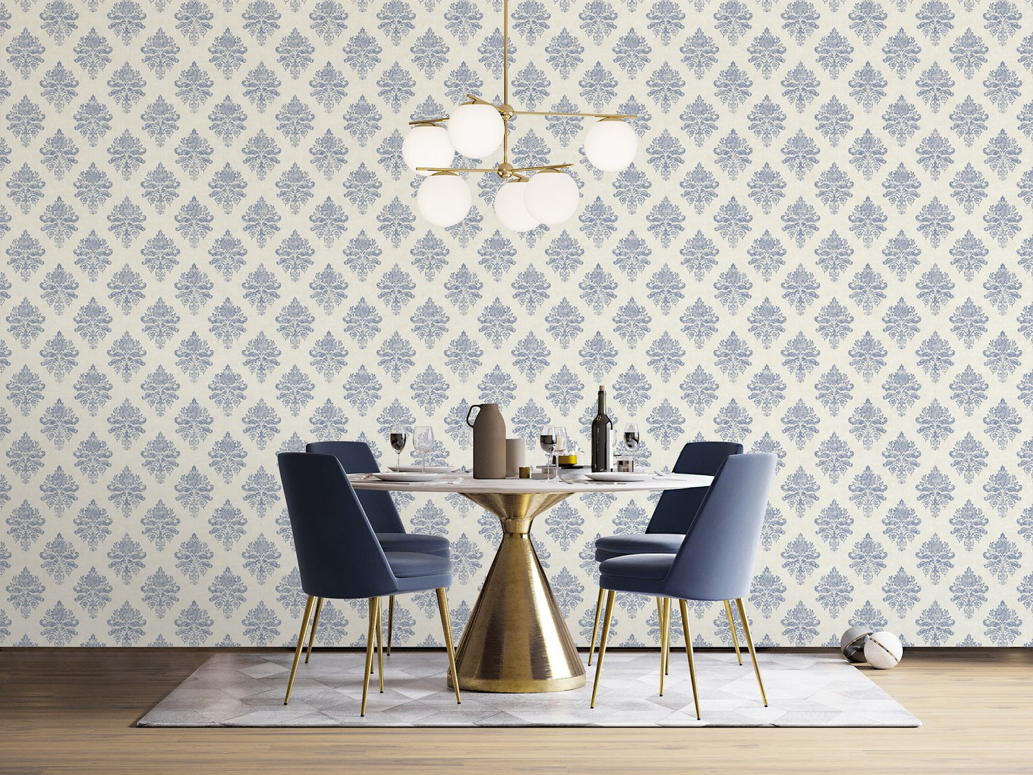 Medallion Damask wallpaper in blue color - pattern number G68671 - by Galerie in the Palazzo 2 collection