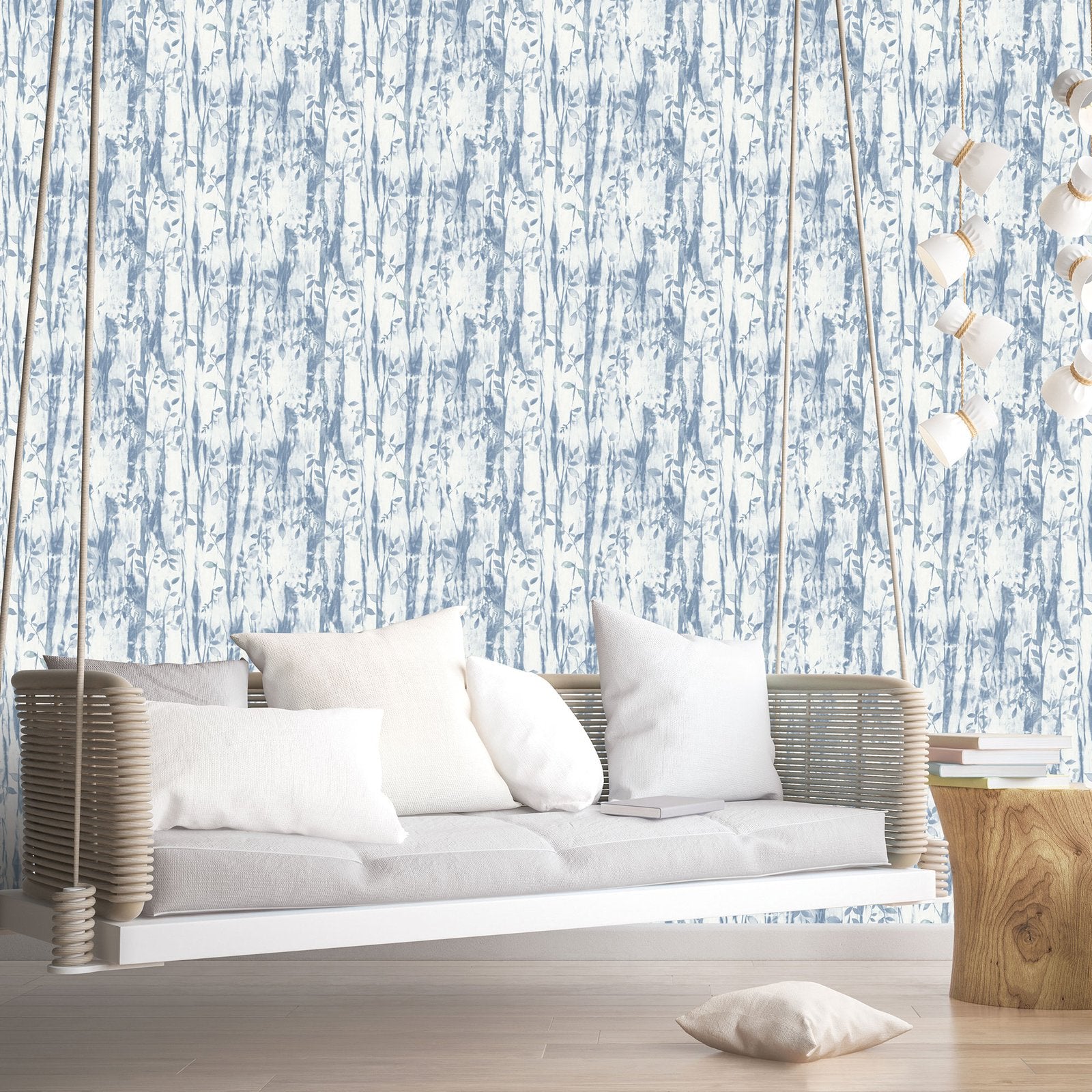 Batik Leaves wallpaper in blue color - pattern number G78232 - by Galerie in the Atmosphere collection