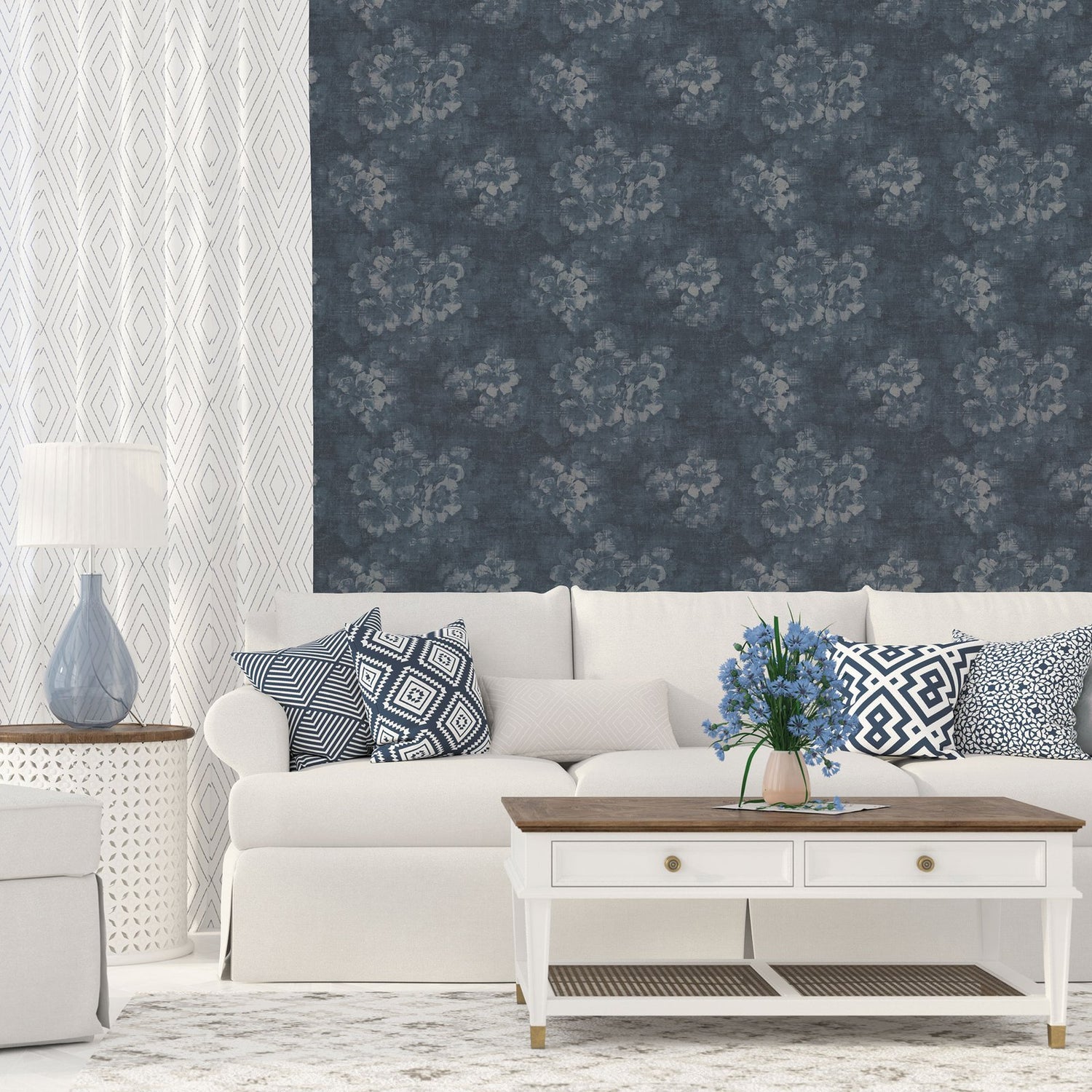 Mystic Floral wallpaper in blue color - pattern number G78258 - by Galerie in the Atmosphere collection