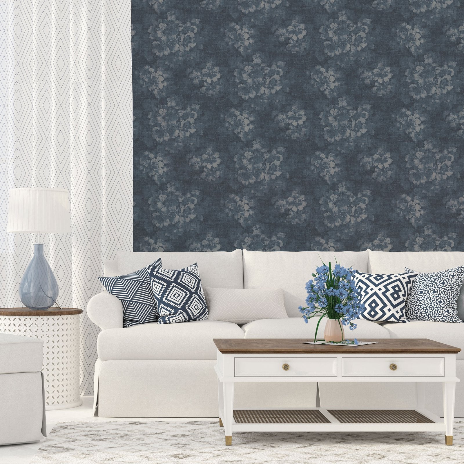 Mystic Floral wallpaper in blue color - pattern number G78258 - by Galerie in the Atmosphere collection
