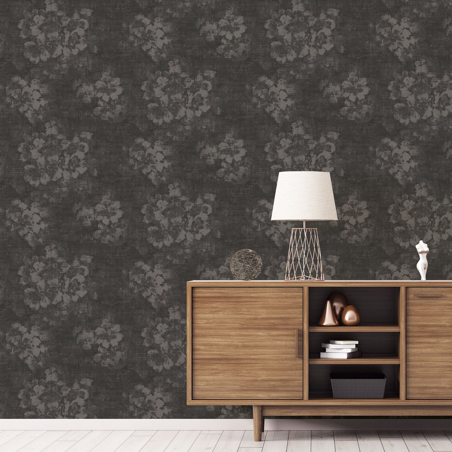 Mystic Floral wallpaper in black color - pattern number G78259 - by Galerie in the Atmosphere collection