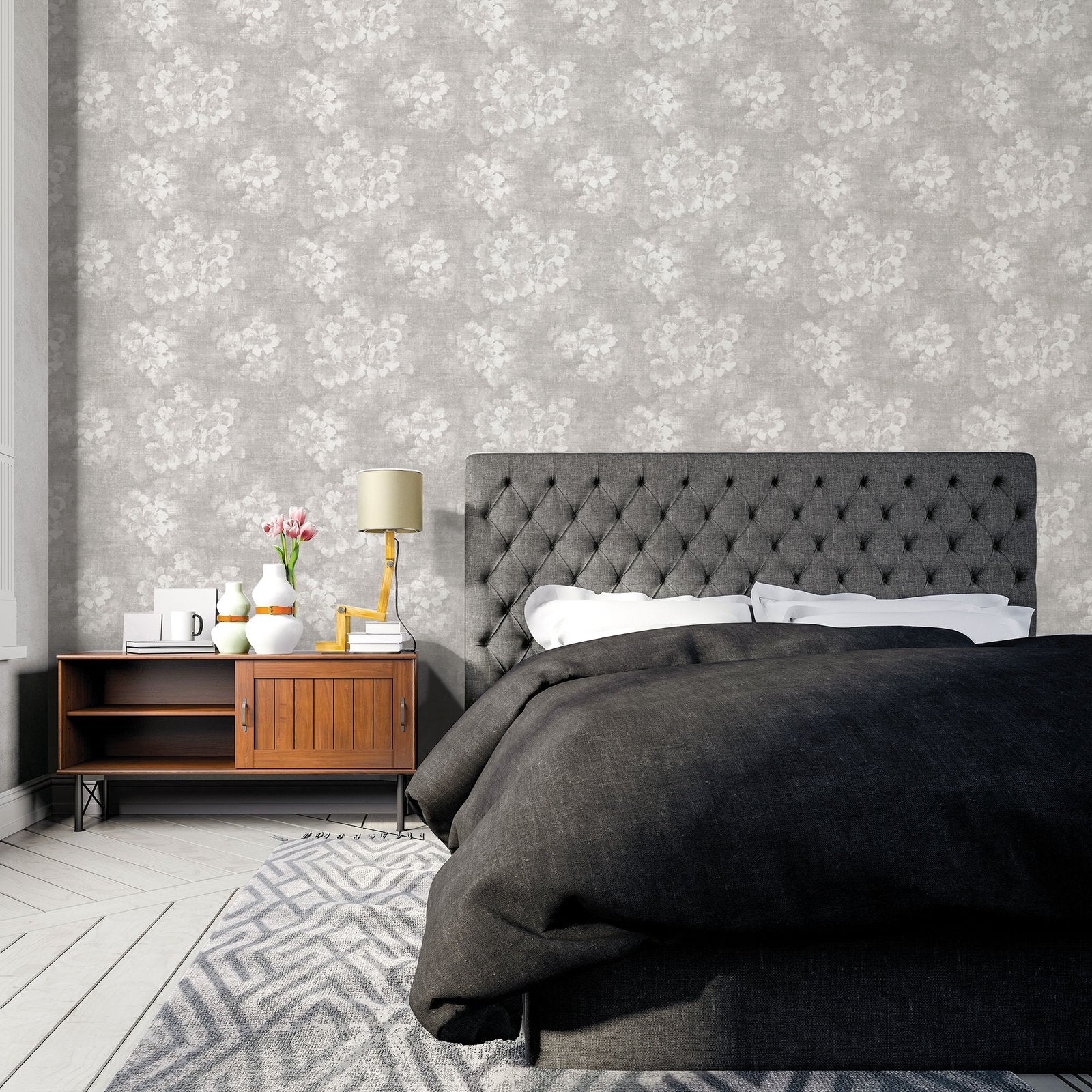 Mystic Floral wallpaper in silver grey color - pattern number G78260 - by Galerie in the Atmosphere collection