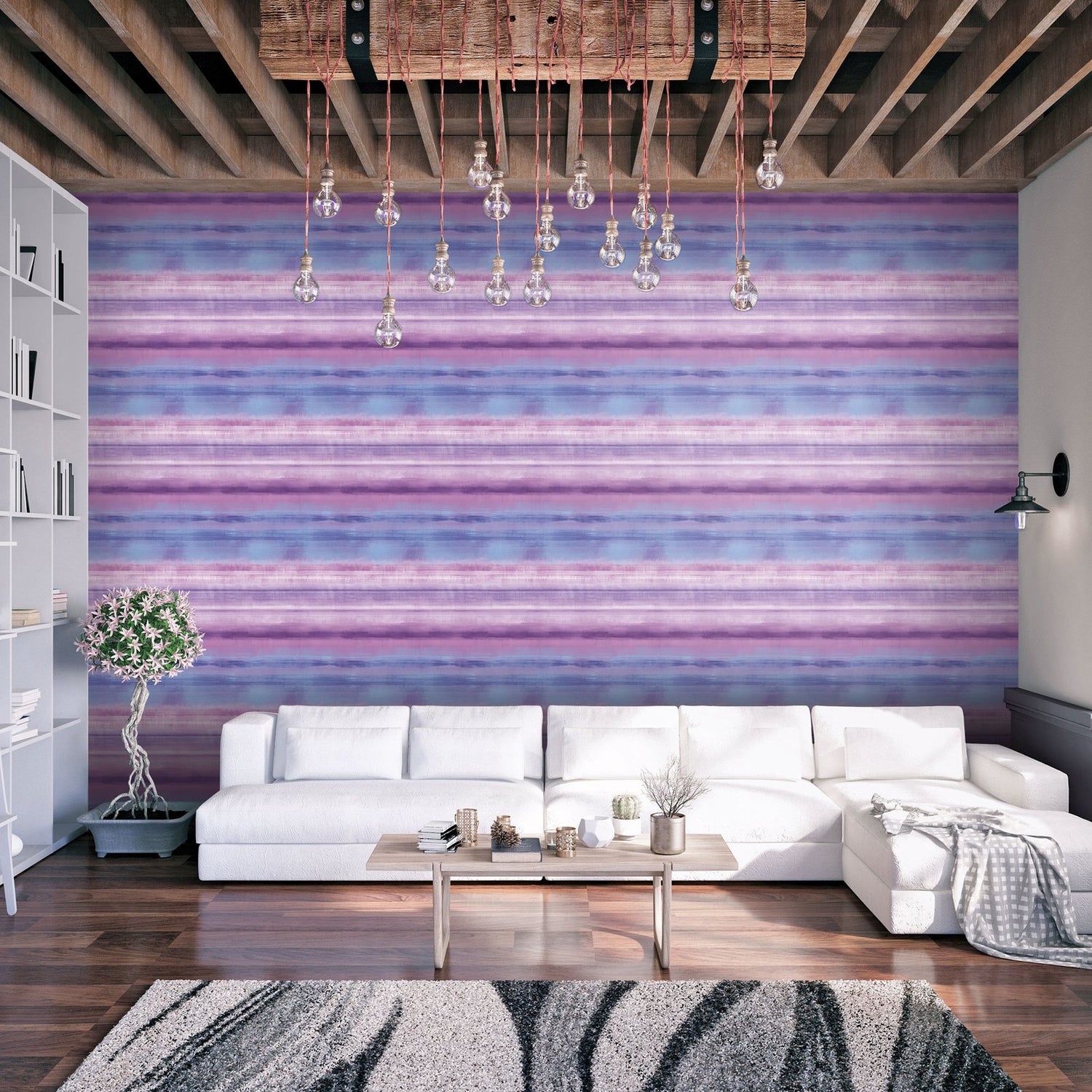 Skye Stripe wallpaper in purple lilac color - pattern number G78266 - by Galerie in the Atmosphere collection