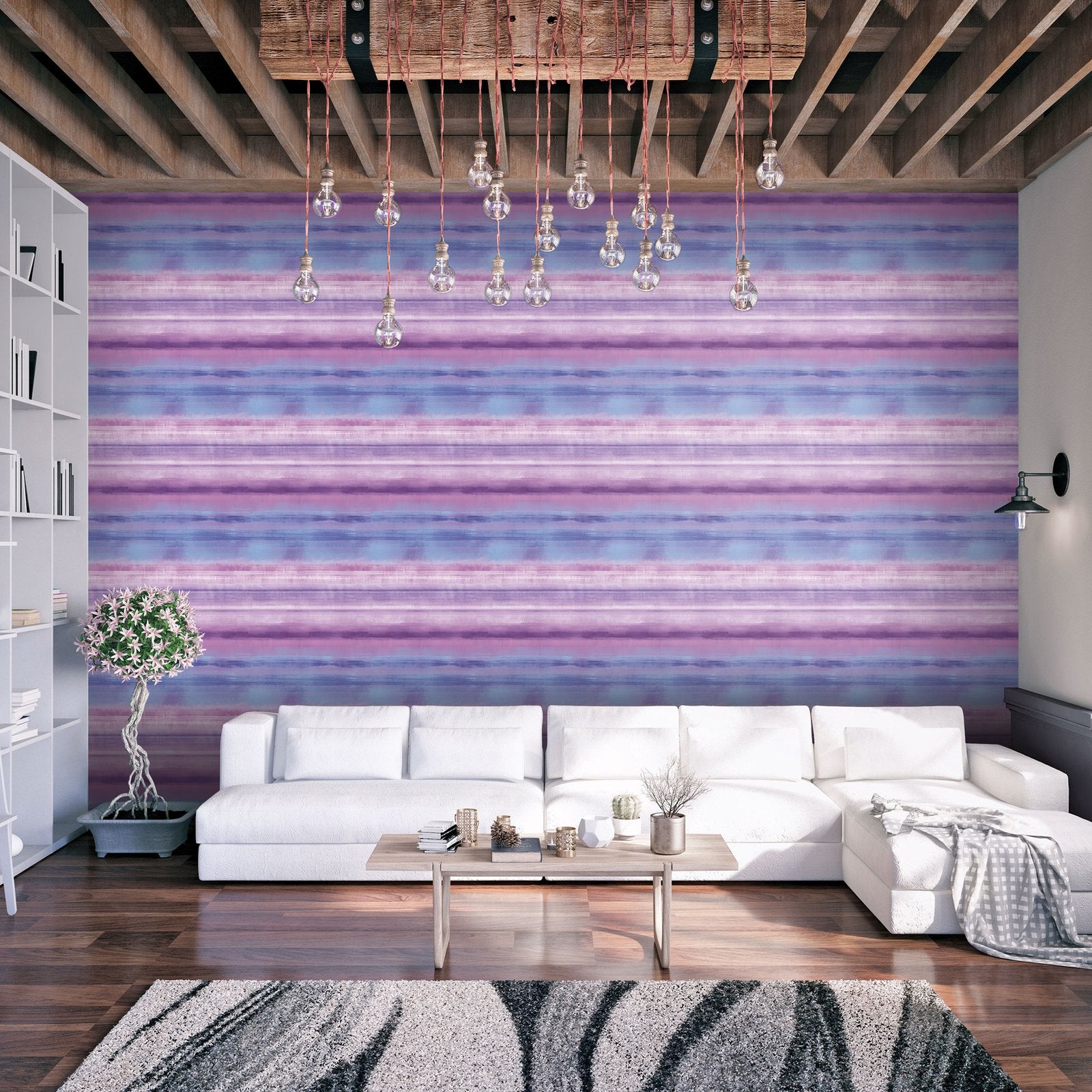 Skye Stripe wallpaper in purple lilac color - pattern number G78266 - by Galerie in the Atmosphere collection