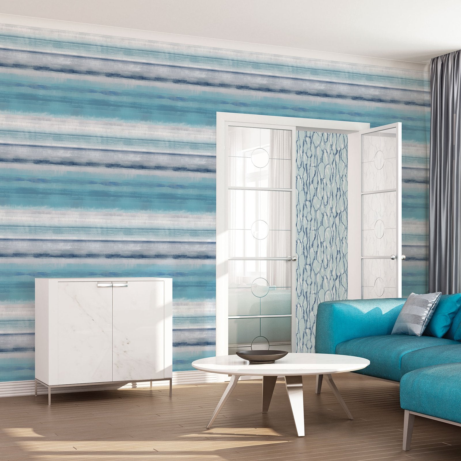 Skye Stripe wallpaper in blue color - pattern number G78267 - by Galerie in the Atmosphere collection
