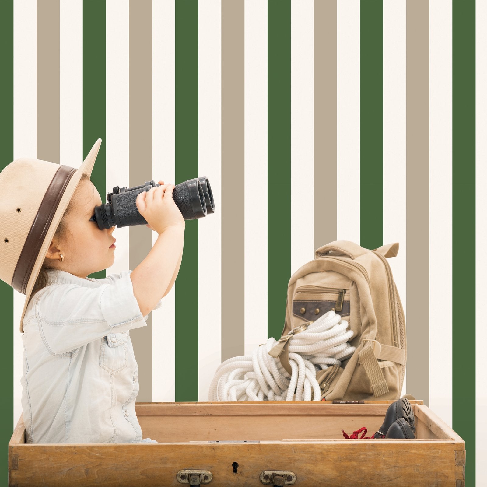 2 color Awning Stripe Wallpaper in Green color - pattern number G78550 - by Galerie in the Kids and Teens collection