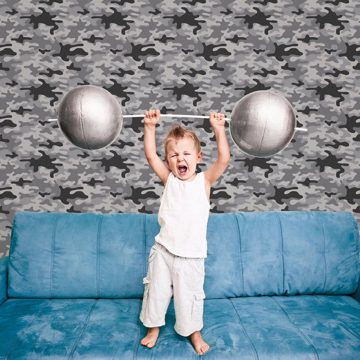 Camo Wallpaper in Grey color - pattern number G78553 - by Galerie in the Kids and Teens collection