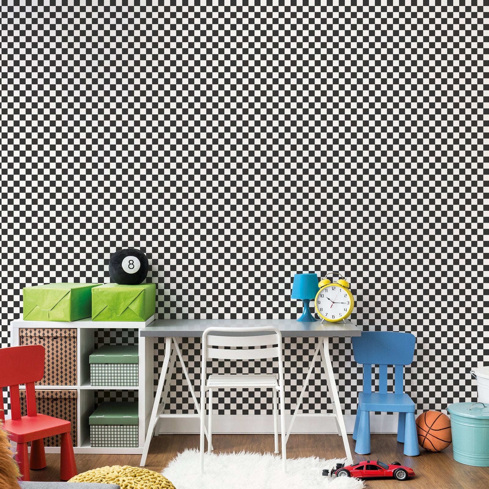 Check Wallpaper in Black color - pattern number G78555 - by Galerie in the Kids and Teens collection