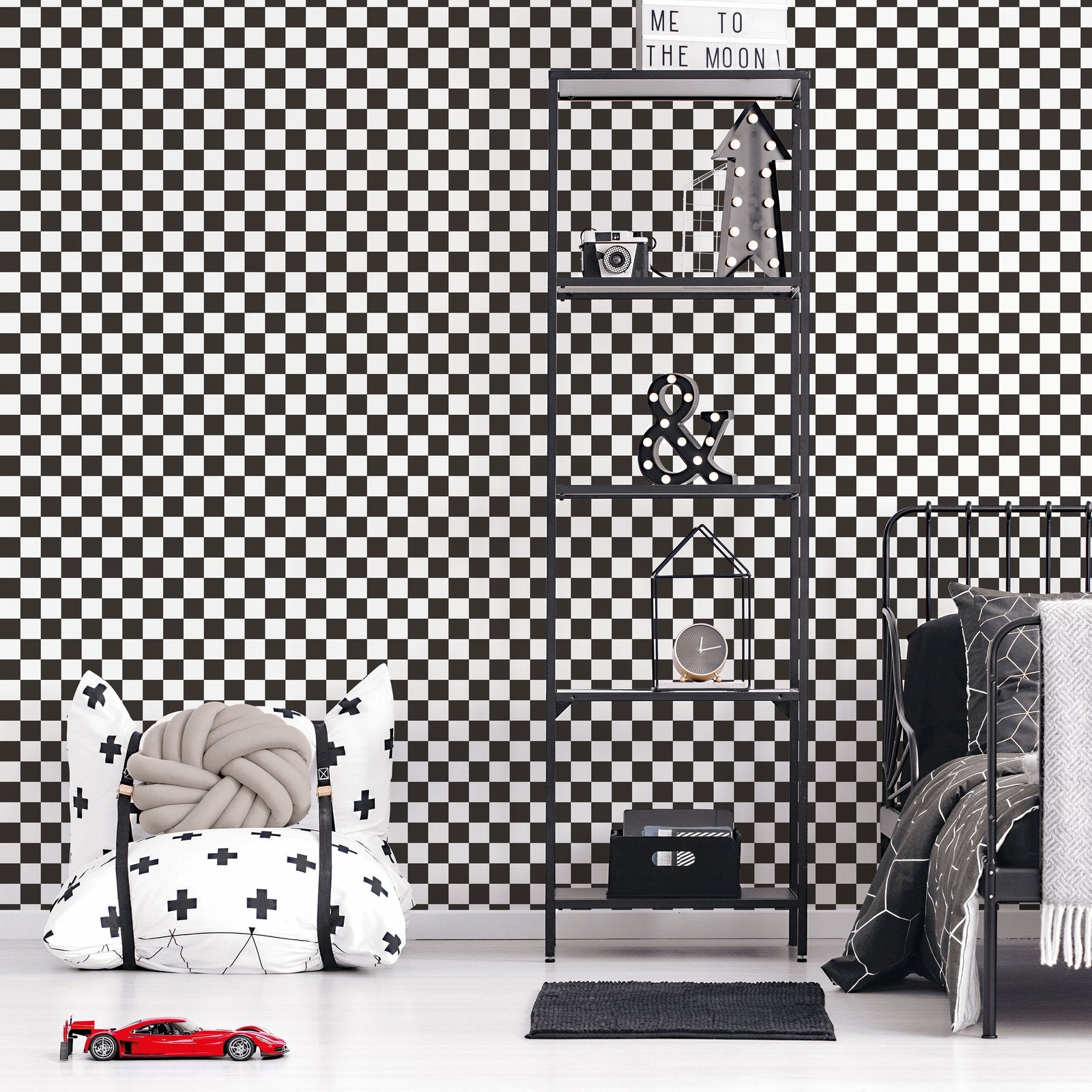Check Wallpaper in Black color - pattern number G78555 - by Galerie in the Kids and Teens collection