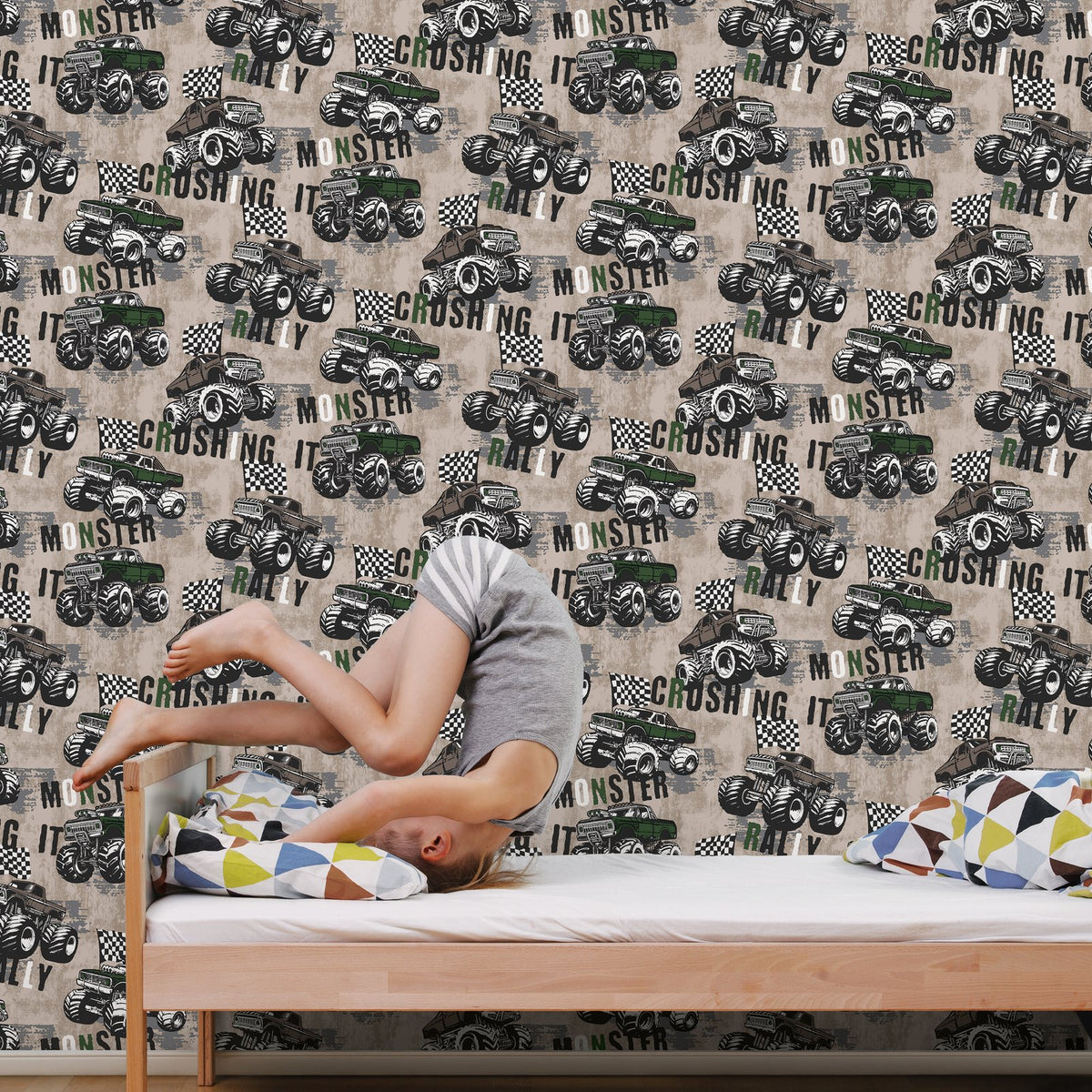 Monster Trucks Wallpaper in Beige color - pattern number G78569 - by Galerie in the Kids and Teens collection